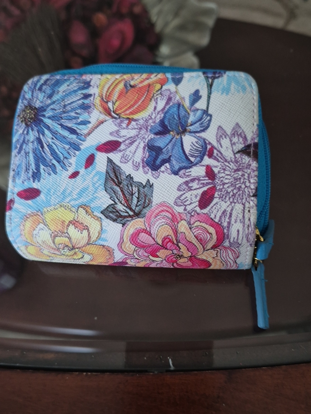 Floral Zip Wallet - Blue Multicolor